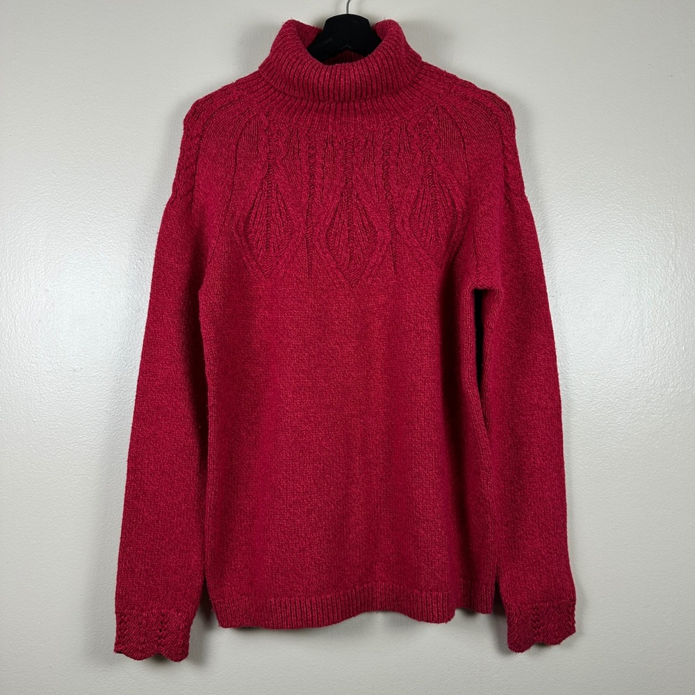 Sundance Women's S Sweater Red Turtleneck Cable Knit Yoke Cotton Silk Blend